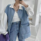All-matching Fashion Farbe Kontrast Nähte Denim Baggy Mantel Frauen