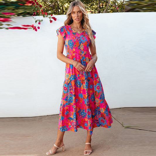 Abito senza maniche con stampa floreale alla moda da donna