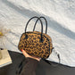 Vintage Leopard Print Bowling Handbag For Women