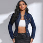 Giacca in denim con tasca a revers a manica lunga
