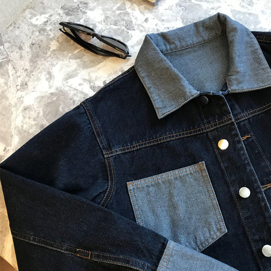 Retro Contrast Color Denim Coat Women's Design Sense