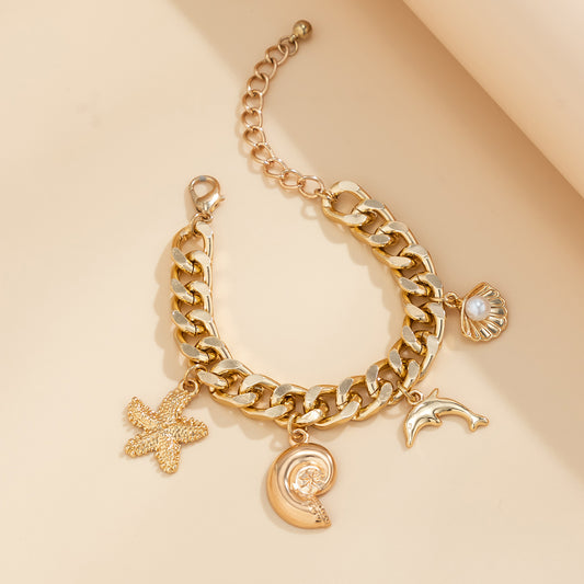 Creative Boho Conch Dolphin Starfish Pendant Choker Necklace Bracelets Women