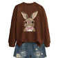 Brown Rabbit Bow Round Neck Sports Sweater