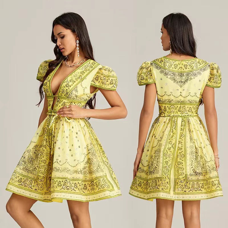 Vacation Style Printed Short Dress