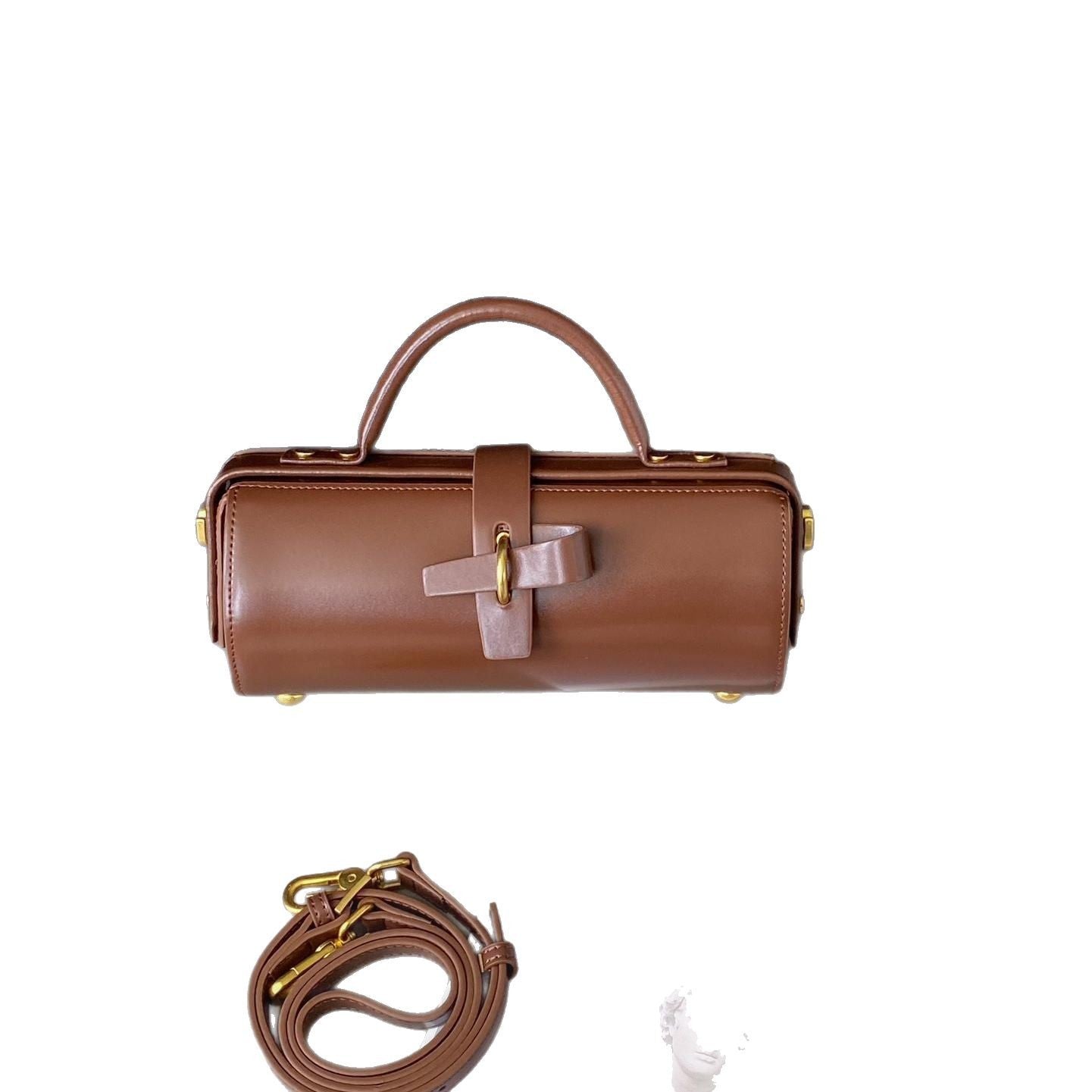 First Layer Cowhide Underarm Single Shoulder Cylinder Messenger Bag