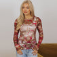 Maglia a maniche lunghe patchwork in rete alla moda da donna
