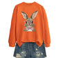 Brown Rabbit Bow Round Neck Sports Sweater