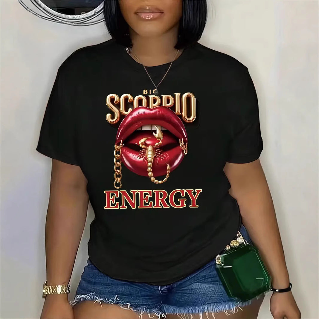 Kurzarm-Oberteil mit Lippenbuchstaben-Print für Damen