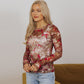 Maglia a maniche lunghe patchwork in rete alla moda da donna