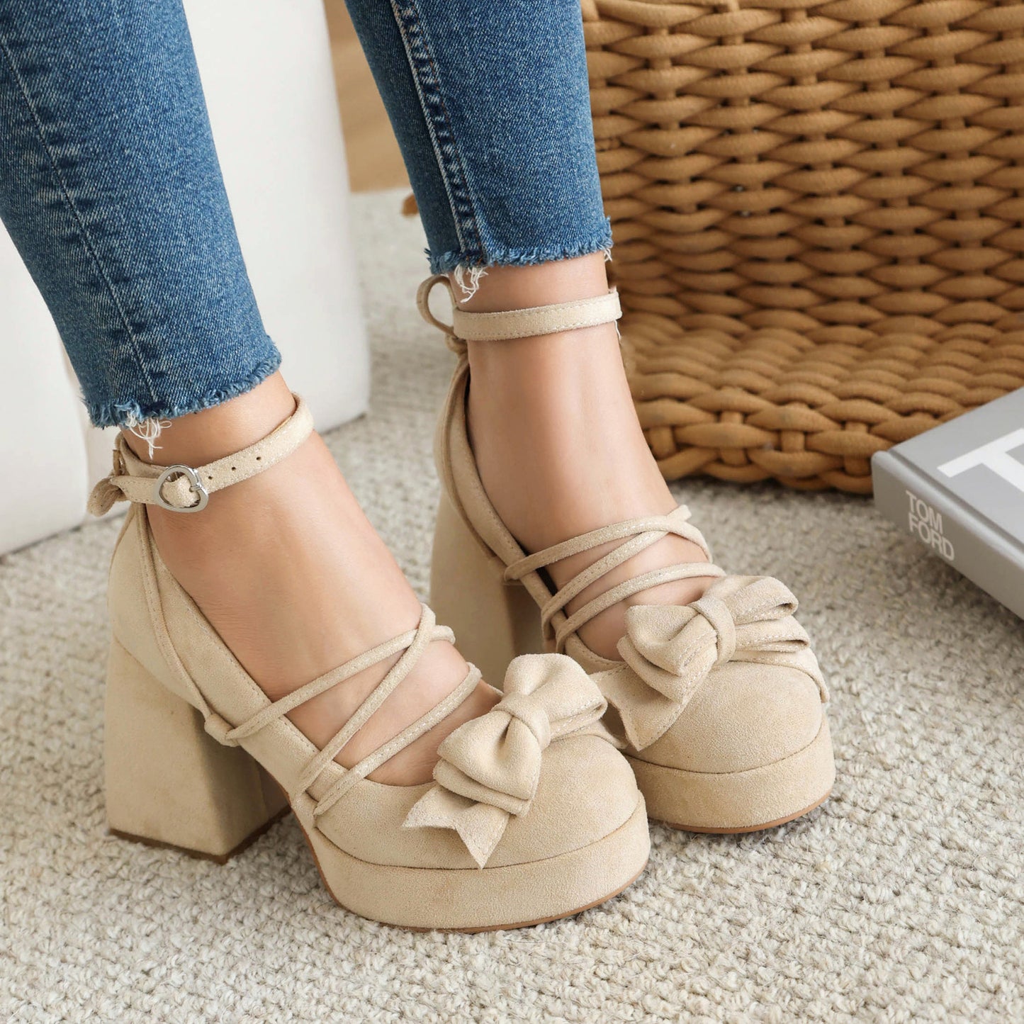 Scarpe da donna con plateau Lolita 32-46 taglia grande e piccola con fiocco