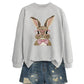 Brown Rabbit Bow Round Neck Sports Sweater