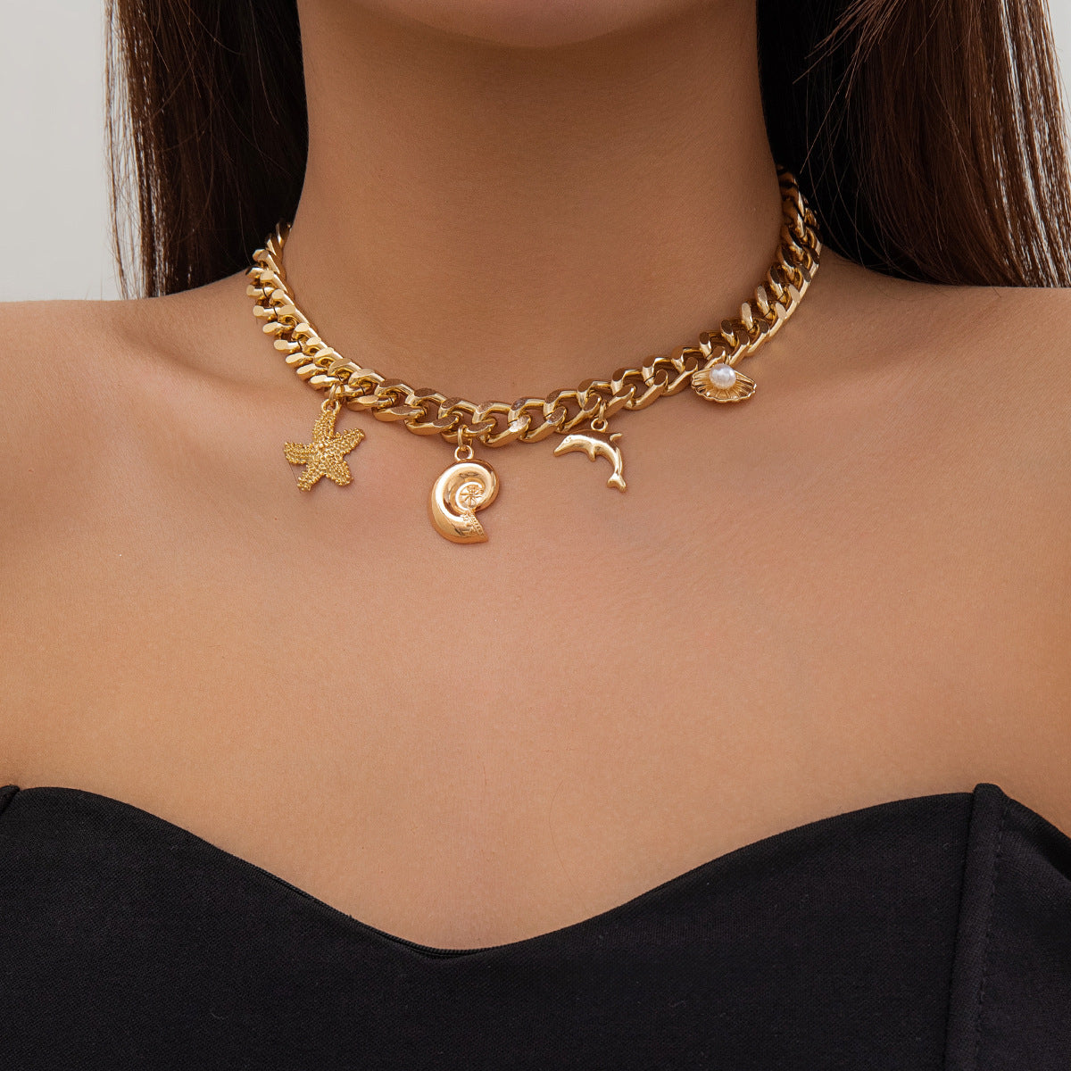 Creative Boho Conch Dolphin Starfish Pendant Choker Necklace Bracelets Women
