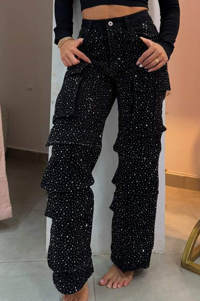 Lässige Jeans für Damen mit Taschen und Diamant-Overalls