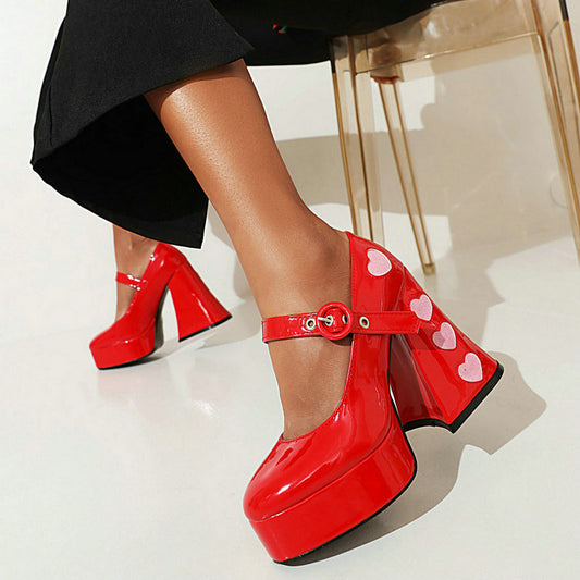 Frauen High Heels Neue Liebe Nähte Plattform Chunky