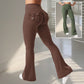 Pantaloni svasati da yoga e fitness con tasche, pantaloni sportivi alla moda a vita alta