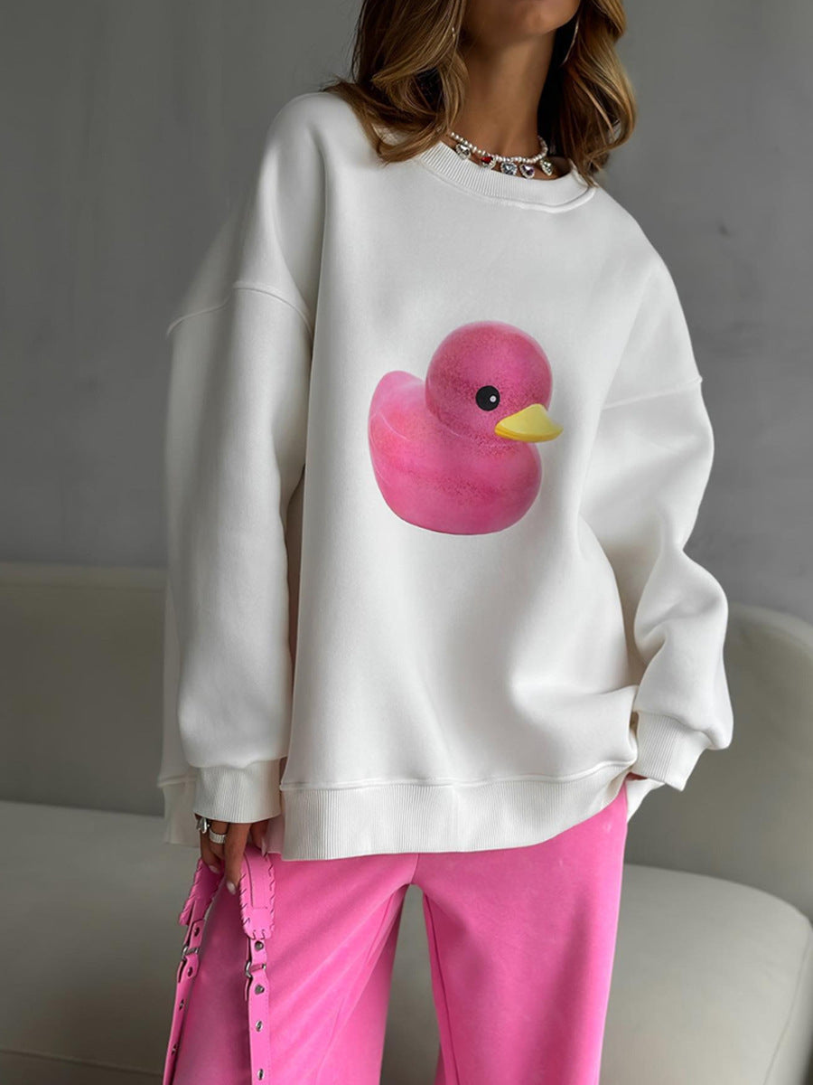 Maglione semplice con stampa a papera per donna