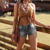 Women's ' Summer Leisure Vacation Western Style Tassel Hanging Neck Top
