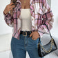 Plaid Faux Pocket Long Sleeve Woolen Cloth Jacket Coat