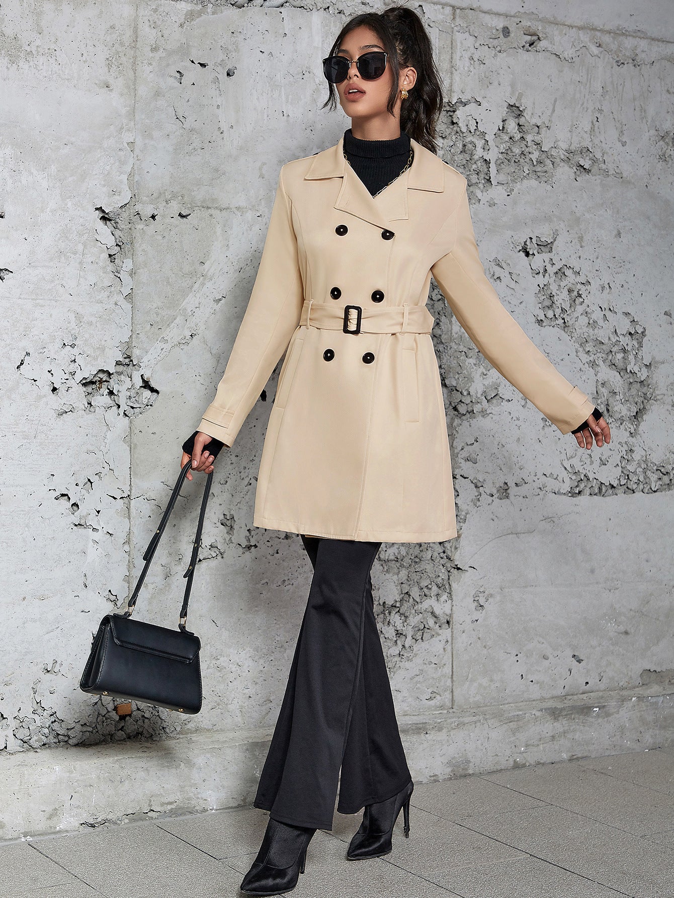 Damen Mittellanger Trenchcoat im britischen Stil