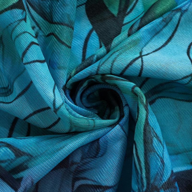 Mini abito con maniche a campana e scollo rotondo stampato in rete