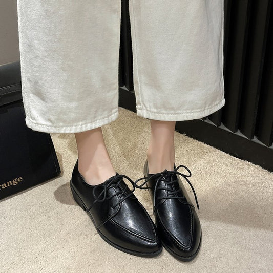 Scarpe da donna a punta con lacci in stile britannico, casual, con bocca bassa