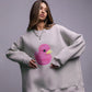 Maglione semplice con stampa a papera per donna