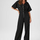 Flip Pocket Tencel Leinen Jumpsuit für Damen