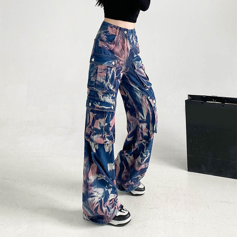 Nuovi pantaloni cargo tie-dye con tasche
