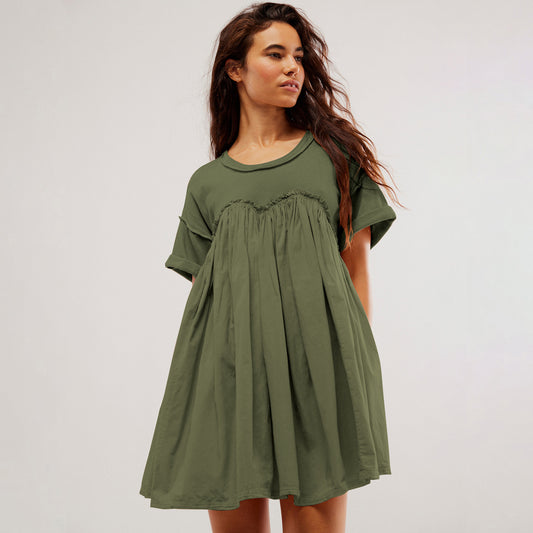 New Casual Short Sleeve Round Neck Holiday Dress Women