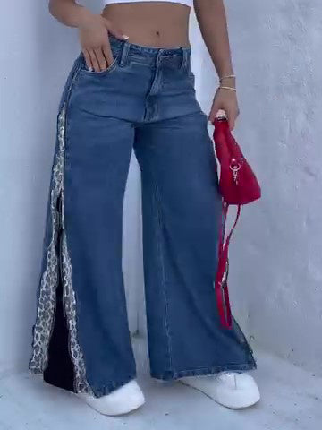 Jeans mit Reißverschluss und Leopardenmuster