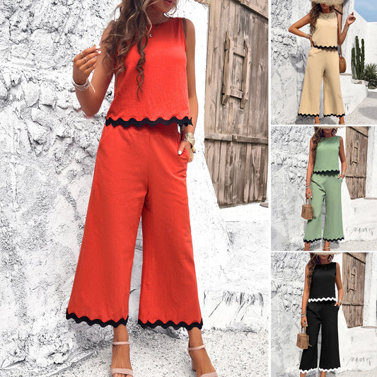 Completo con stampa Summer Wave, top senza maniche e pantaloni dritti