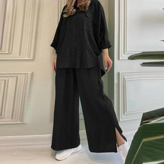 Camicia da donna in cotone e lino, manica lunga, abito