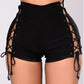Damen-Jeansshorts mit seitlichem Bandage-Design und hoher Taille