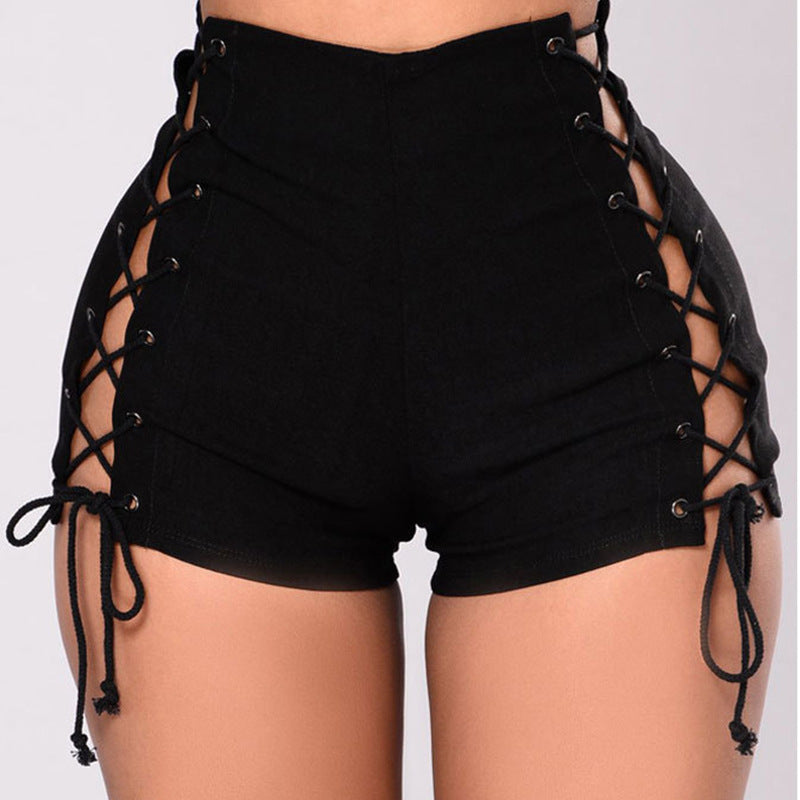 Damen-Jeansshorts mit seitlichem Bandage-Design und hoher Taille