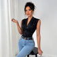Top senza maniche con paillettes lucide e scollo a V