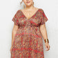 Women Summer Print Dress Casual Deep V Neck Beach