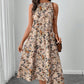 Abito midi casual elegante con stampa floreale retrò, senza maniche, scollo tondo e orlo svasato