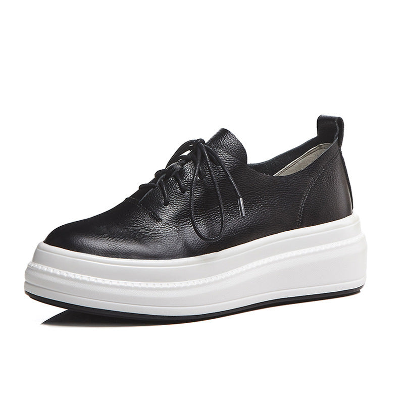 Nuove scarpe casual con aumento di altezza da donna, semplici, in pelle gialla con lacci