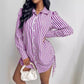 Abito-camicia a righe a contrasto di colore, a maniche lunghe, con risvolto, da donna