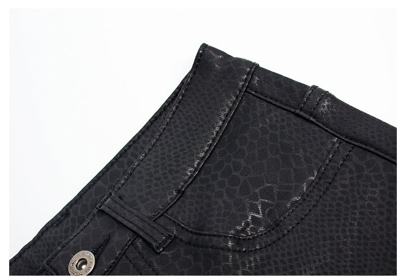 Black Pu High Waist Velvet Padded Faux Leather Pants