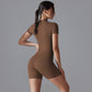 Tuta sportiva da donna con cerniera estiva, a maniche corte, per yoga, fitness, danza, slim, abbigliamento sportivo