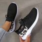 White Shoes Women Leopard Print Lace-up Sneakers Sports