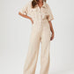 Flip Pocket Tencel Leinen Jumpsuit für Damen