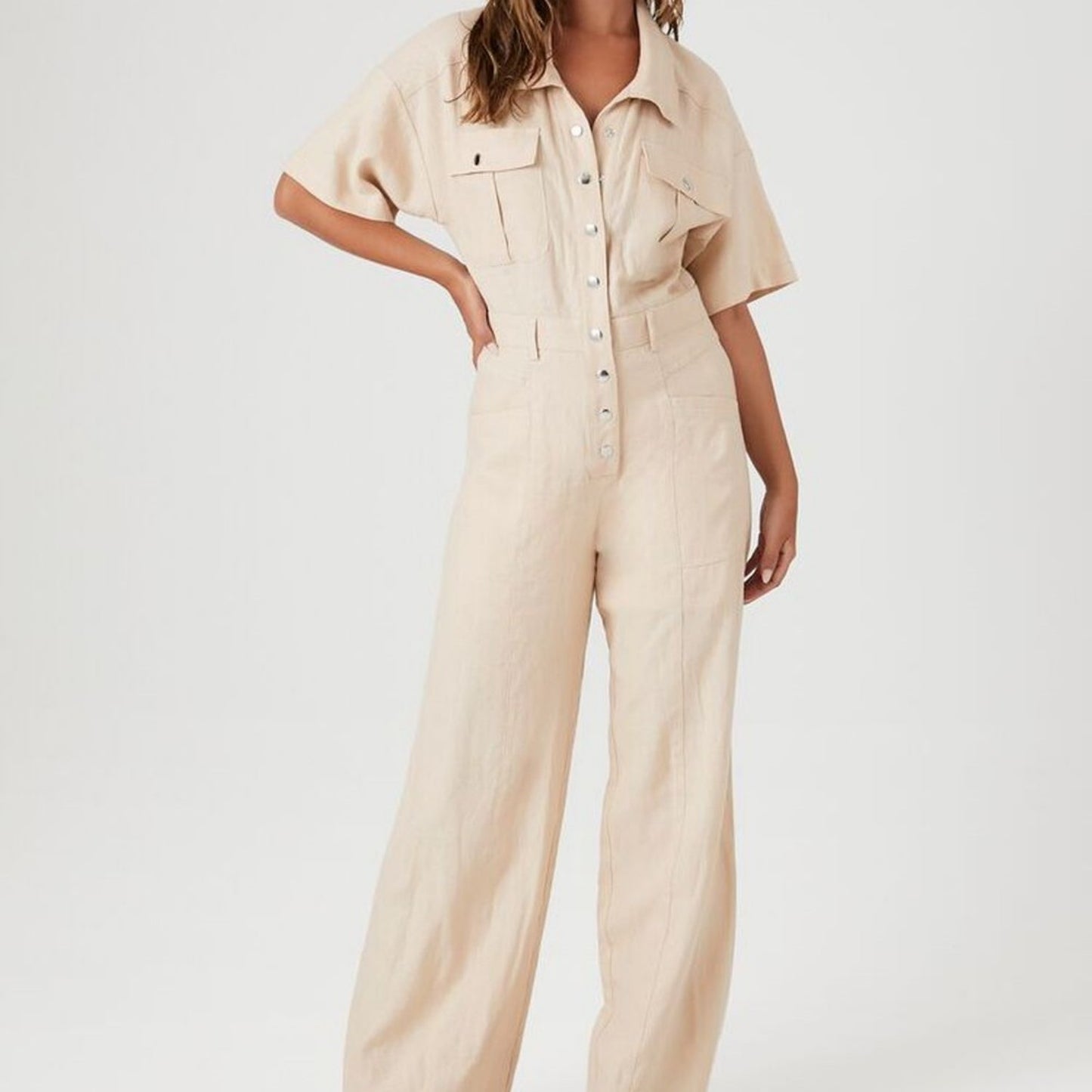 Flip Pocket Tencel Leinen Jumpsuit für Damen