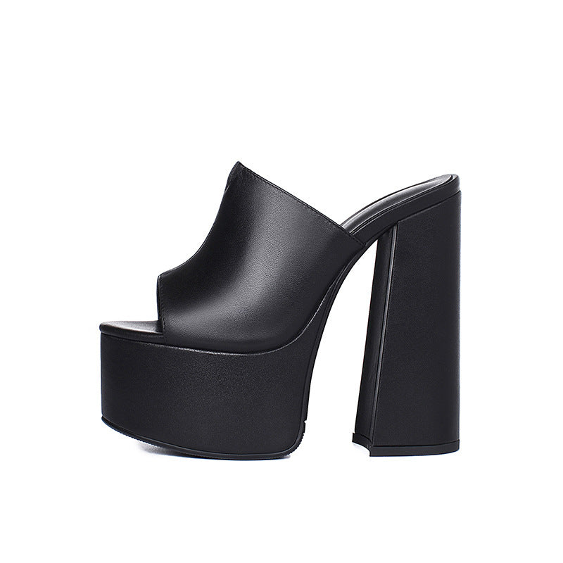 Wasserdichte Plateau-Sandalen aus Leder mit superhohem Absatz, Vollnarbenleder, weiches