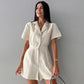 French Style Temperament Cotton And Linen Suit Collar High Waist Casual Jumpsuit