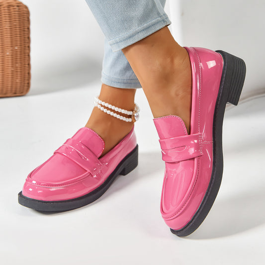 Scarpe da donna in pelle con plateau e punta quadrata retrò, con rialzo, scarpe uniformi