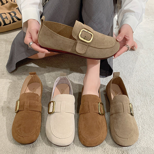 Flache Retro-Schlupfschuhe mit flachem Mund