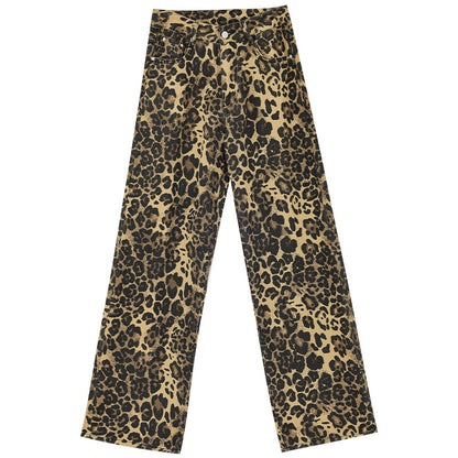 Jeans leopardati Pantaloni larghi e dritti sottili da donna