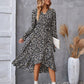 Abito a maniche lunghe con stampa floreale e volant, alla moda, per pendolari, abbigliamento da donna